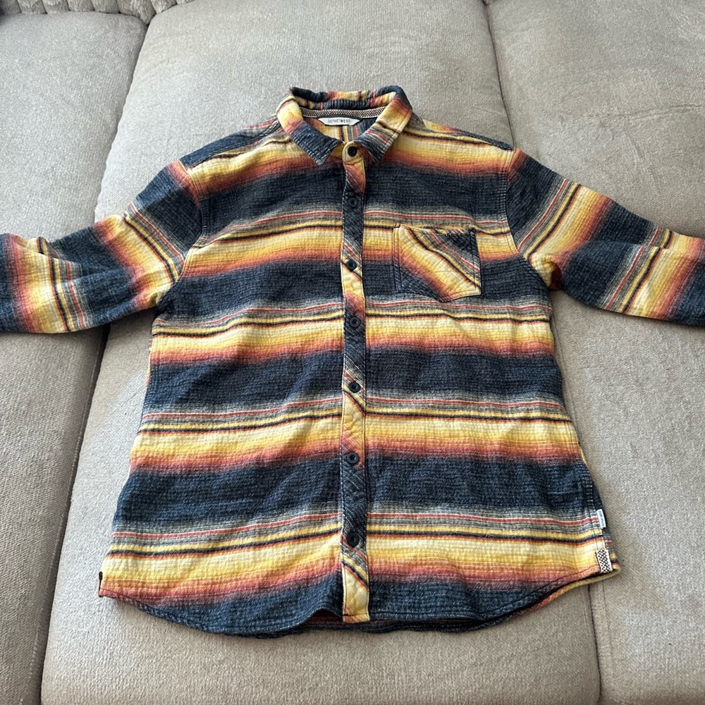 Men's Striped Casual Button Down Shirt - Black, Yellow, Orange